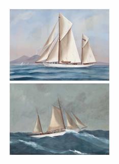 Antonio de Simone - The American yawl  Xarifa  in the Bay of Naples; and The American yawl  Xarifa  at sea in a swell