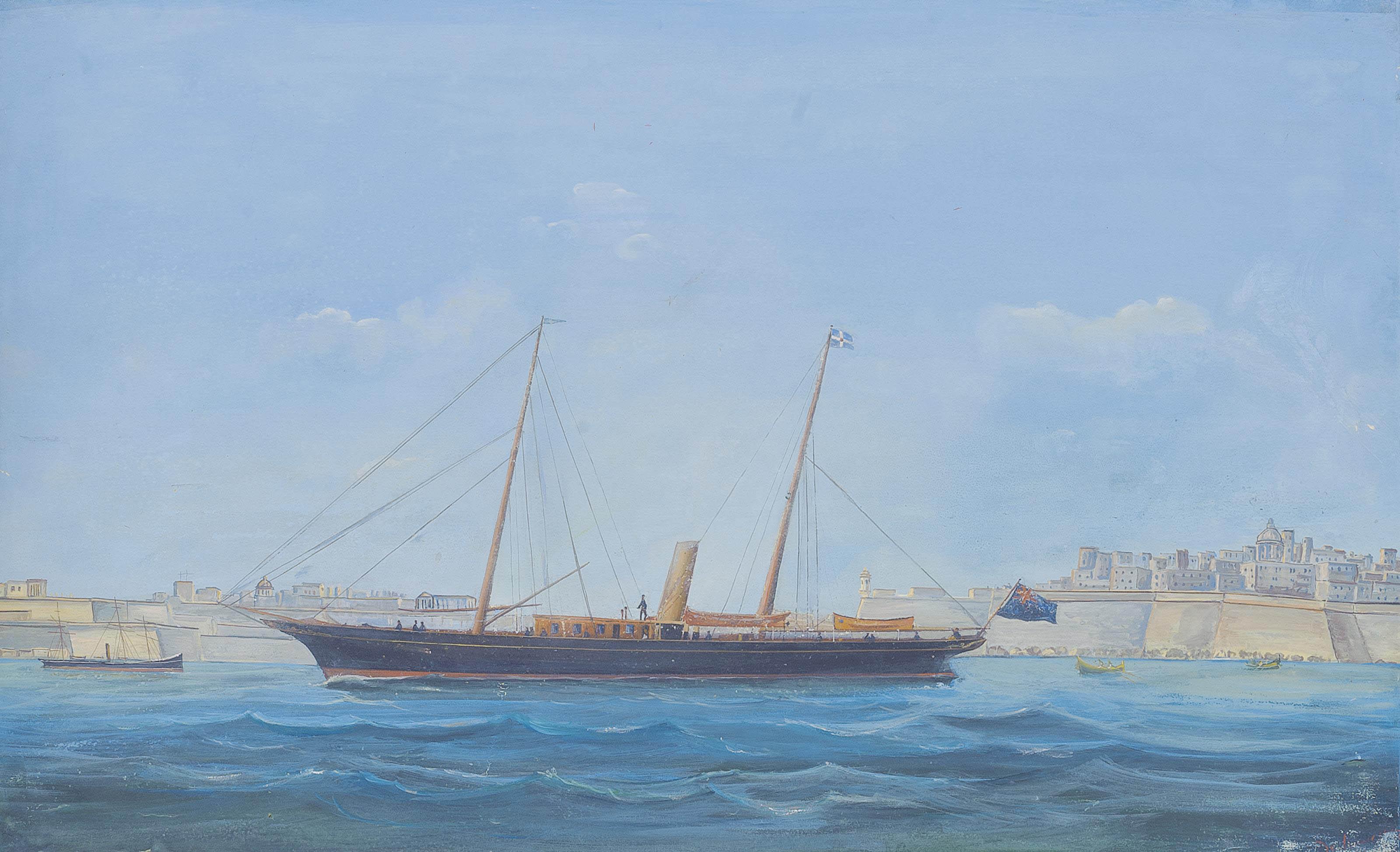 Antonio de Simone - The British steam yacht Santa Maria in Grand Harbour, Valetta, Malta
