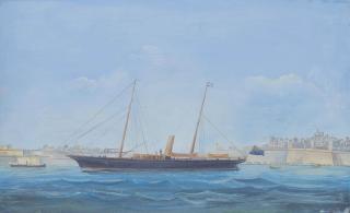 Antonio de Simone - The British steam yacht Santa Maria in Grand Harbour, Valetta, Malta