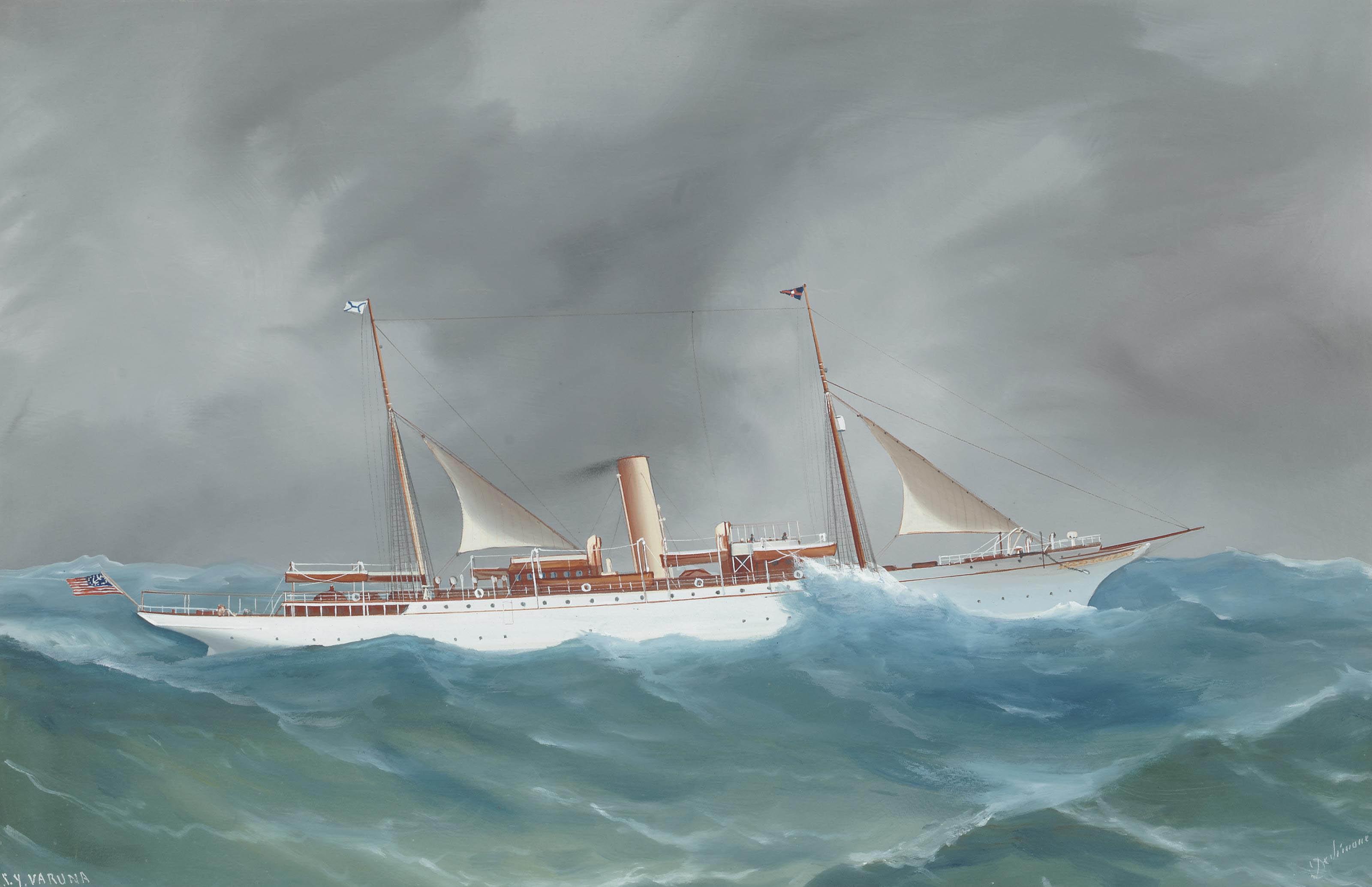 Antonio de Simone - The New York Yacht Club\'s steam yacht Varuna in an offshore swell