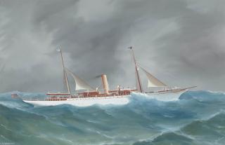 Antonio de Simone - The New York Yacht Club\'s steam yacht Varuna in an offshore swell