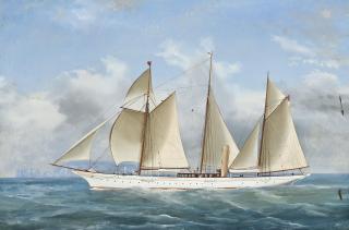 Antonio De Simone - The Royal Yacht Squadron\'s steam yacht Jason in the Channel off the Needles