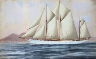 Antonio de Simone - The Royal Yacht Squadron\'s three-masted schooner Fantôme in full sail in the Bay of Naples