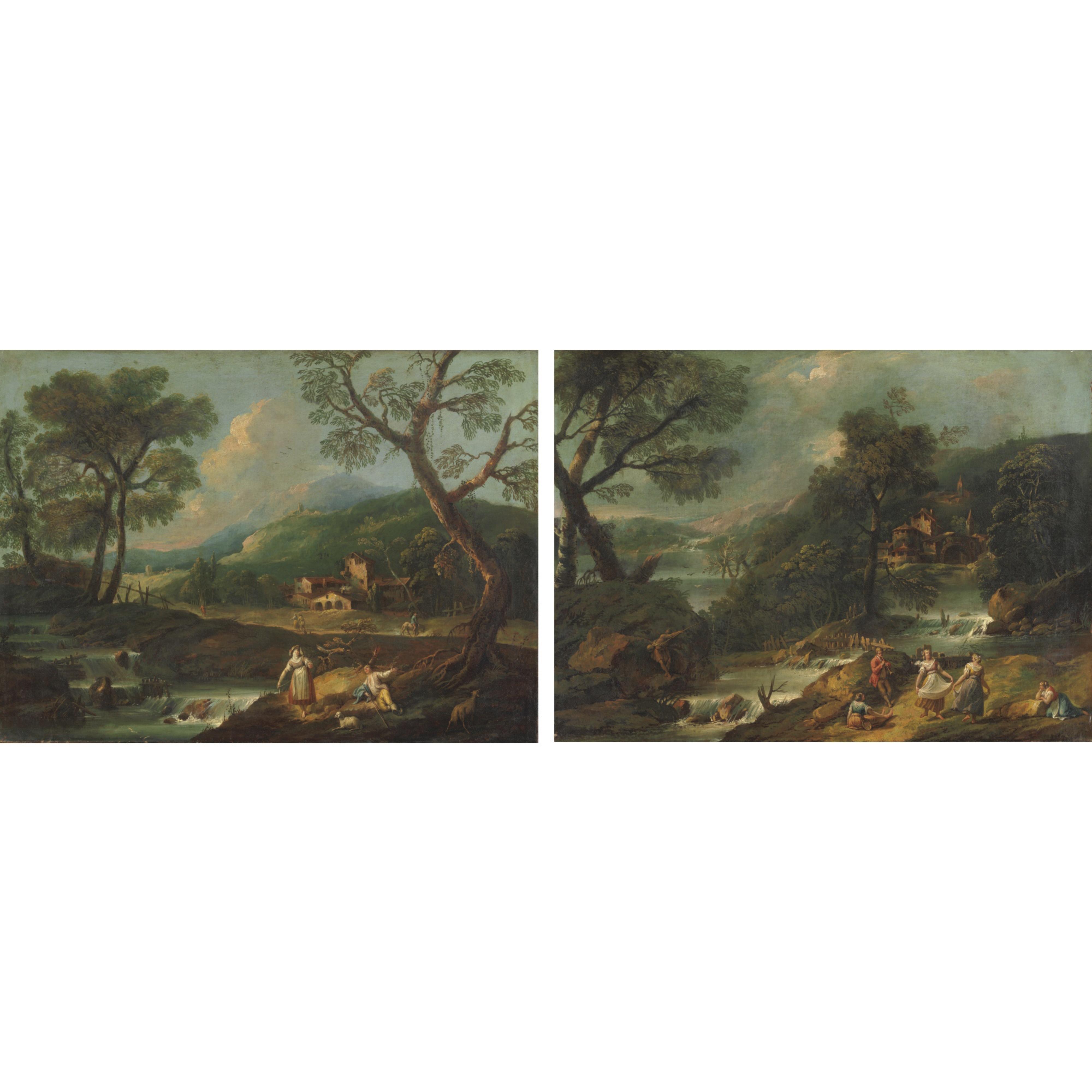 Antonio Diziani - Paesaggi Con Figure Lungo Un Fiume