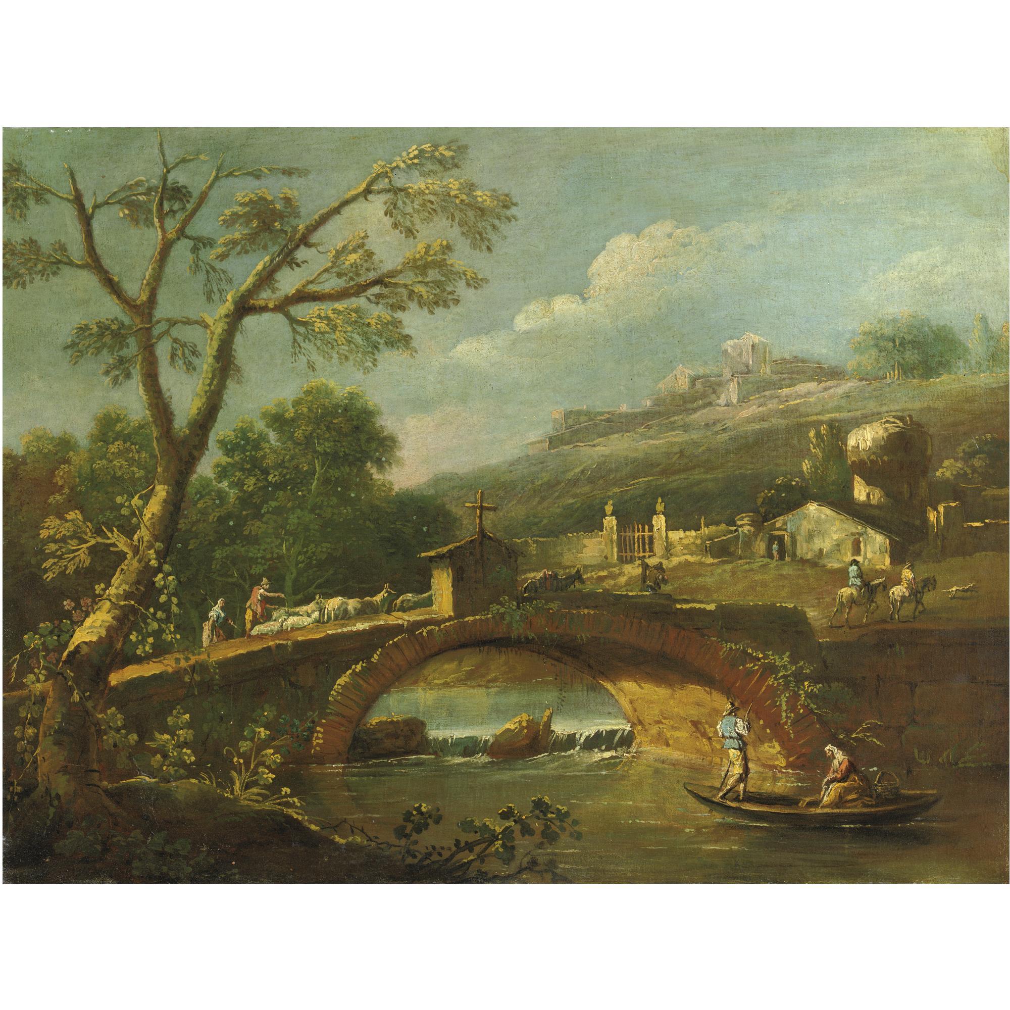 Antonio Diziani - Paesaggio Con Contadini Lungo Un Fiume