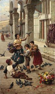 Antonio Ermolao Paoletti - Feeding the pigeons in the Piazza San Marco