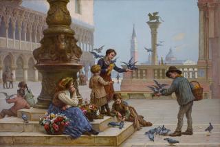 Antonio Ermolao Paoletti - Feeding the Pigeons, Piazza San Marco, Venice
