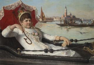 Antonio Ermolao Paoletti - La signora in gondola con Venezia sullo sfondo