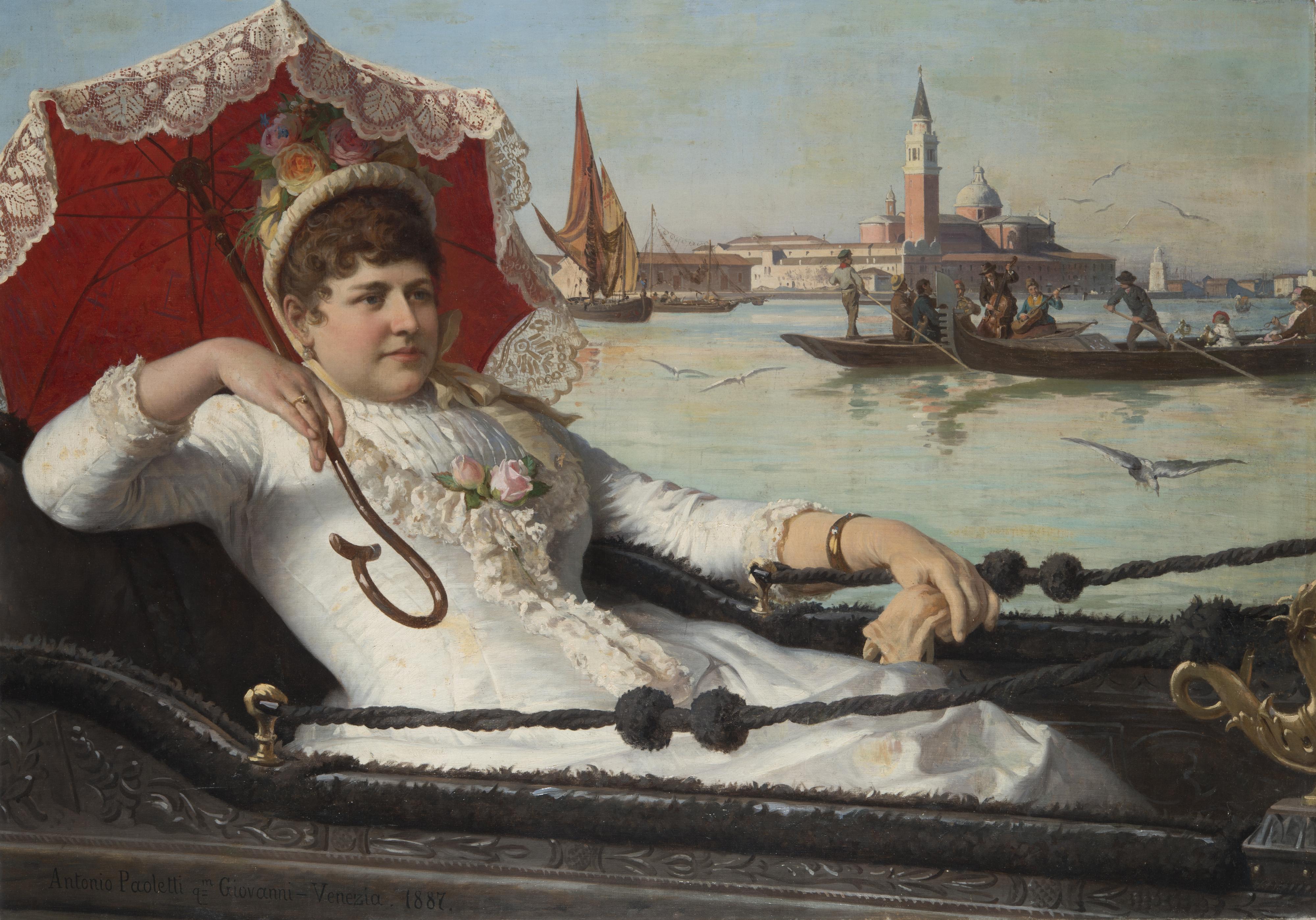 Antonio Ermolao Paoletti - La signora in gondola con Venezia sullo sfondo