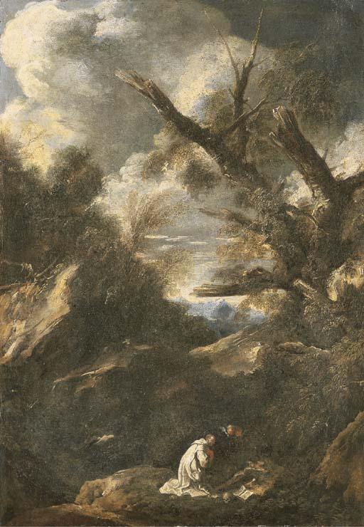 Antonio Francesco Peruzzini - A Wooded Landscape With A Capuchin Friar Adoring The Cross