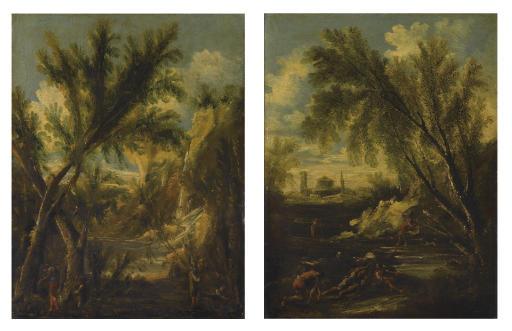 Antonio Francesco Peruzzini - Paesaggi boscosi con contadini