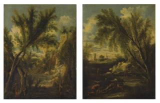 Antonio Francesco Peruzzini - Paesaggi boscosi con contadini