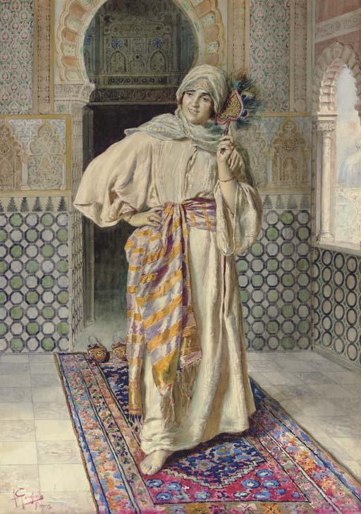 Antonio Gargiullio - An Oriental Lady with a Fan