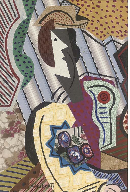 Antonio Huberti - Composition cubiste à la guitare decomposée