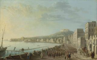 Antonio Joli - A View Of The Bay Of Naples From The East, With Hussars Parading Along The Harbour