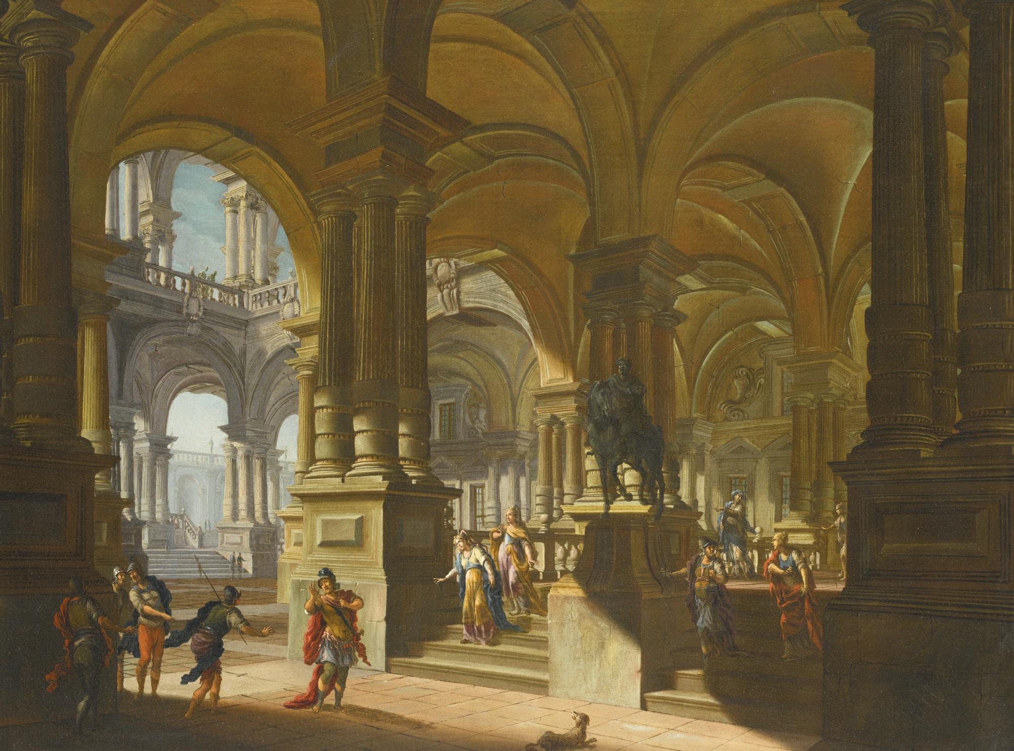 Antonio Joli - Architectural Capriccio With Figures, Possibly Jephthah And His Daughter