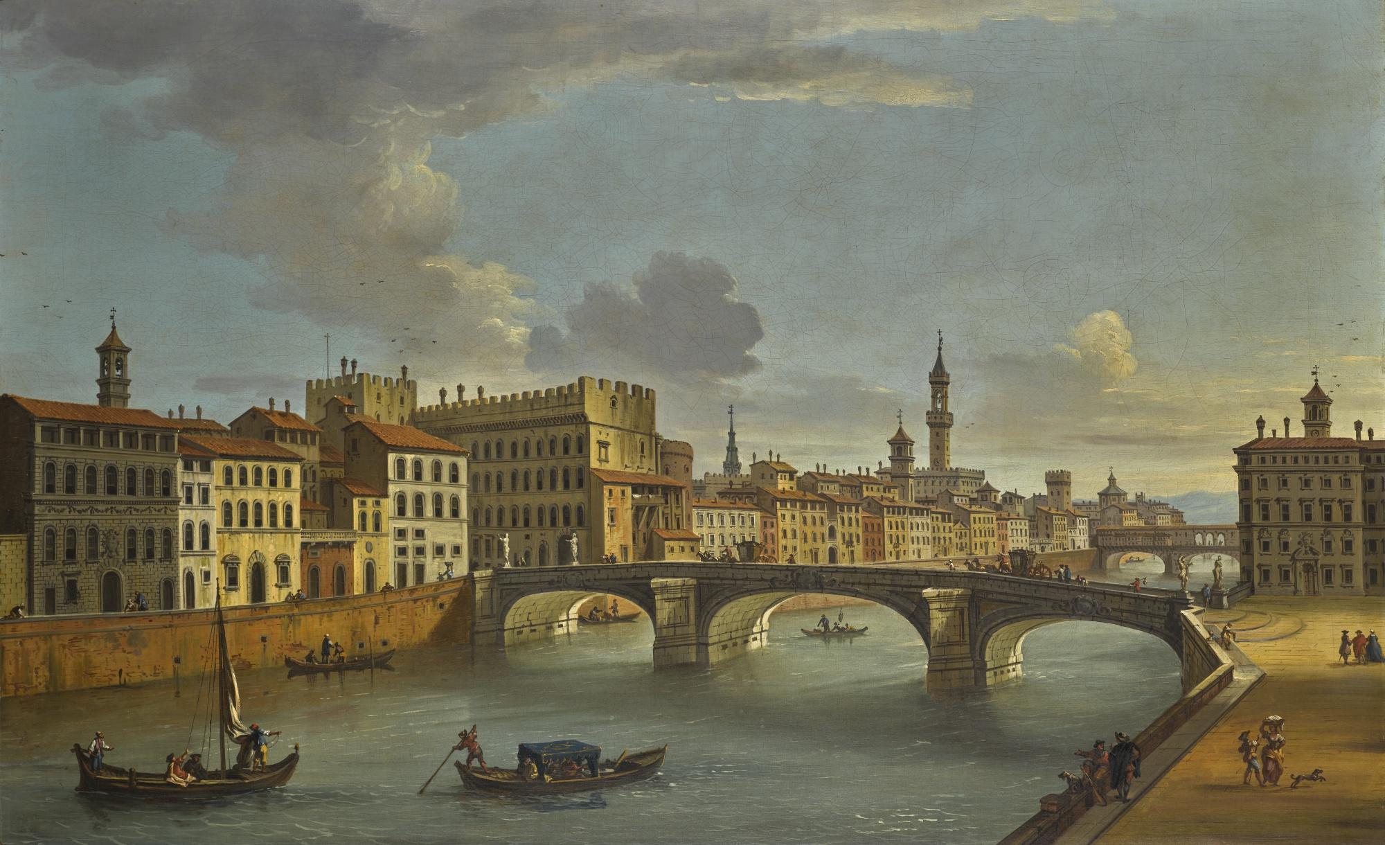 Antonio Joli - Florence, A View Of The Ponte Santa Trinita And The River From The Lungarno Guicciardini