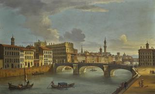Antonio Joli - Florence, A View Of The Ponte Santa Trinita And The River From The Lungarno Guicciardini