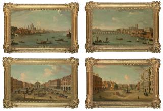 Antonio Joli - Four views of London: The Thames looking towards St. Pauls; The Thames looking towards Westminster; Covent Garden; and The Privy Garden, Whitehall