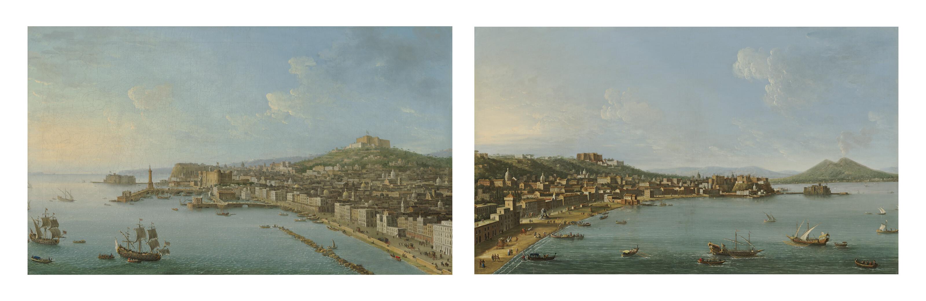Antonio Joli - Naples, a view of the Riviera di Chiaia, from the north-west, with Vesuvius beyond; and Naples, from the south-east, with the Castel Nuovo