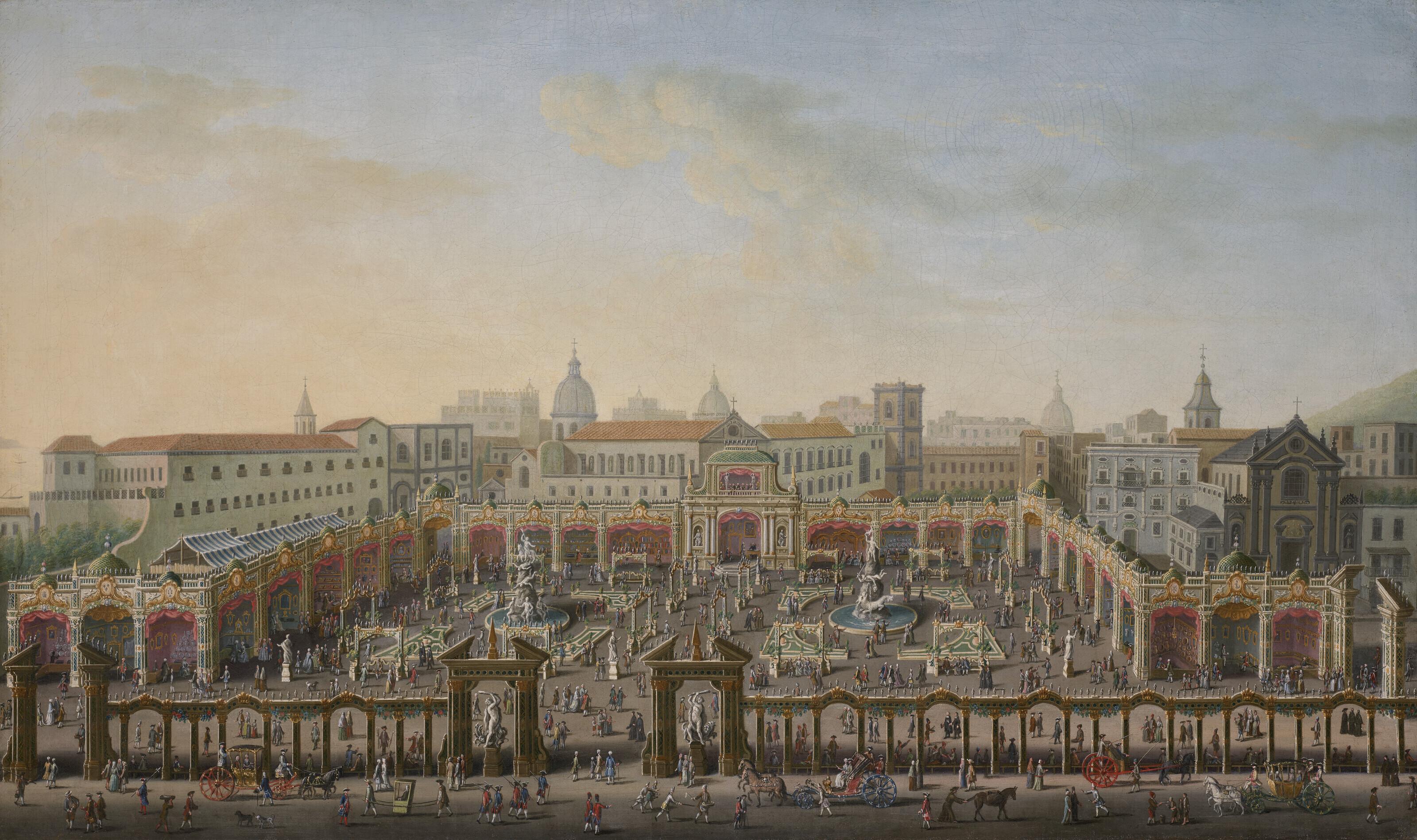 Antonio Joli - Naples, Piazza Trieste E Trento With A Fair Viewed From A Balcony Of The Palazzo Reale