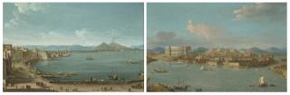 Antonio Joli - Naples with the Bay of Santa Lucia and Vesuvius beyond; Pula, with the Pula Arena