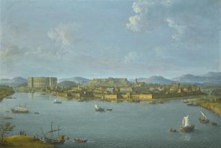 Antonio Joli - Pula, A View Of The City Across The Bay With The Amphitheatre Beyond