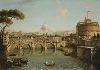 Antonio Joli - Rome, Looking Towards The Castel Sant\' Angelo, With Saint Peter\'S Basilica Beyond