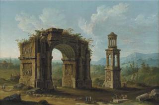 Antonio Joli - San Rémy, Southern France, with ruins of a monumental arch and an early first-century tomb of the Julii at Glanum