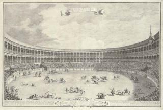 Antonio Joli - Vedute di Madrid: Anfiteatro per gli Spettacoli delle Feste de Tori eretto l\'anno 1750 fuori della porta di Alcala a Madrid
