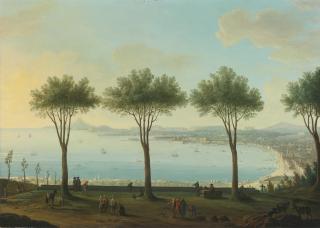 Antonio Joli - View Of The Bay Of Naples From The South (Possibly Poggioreale), Looking North With A King Of The Bourbon Family, Possibly Ferdinand Iv, In The Foreground