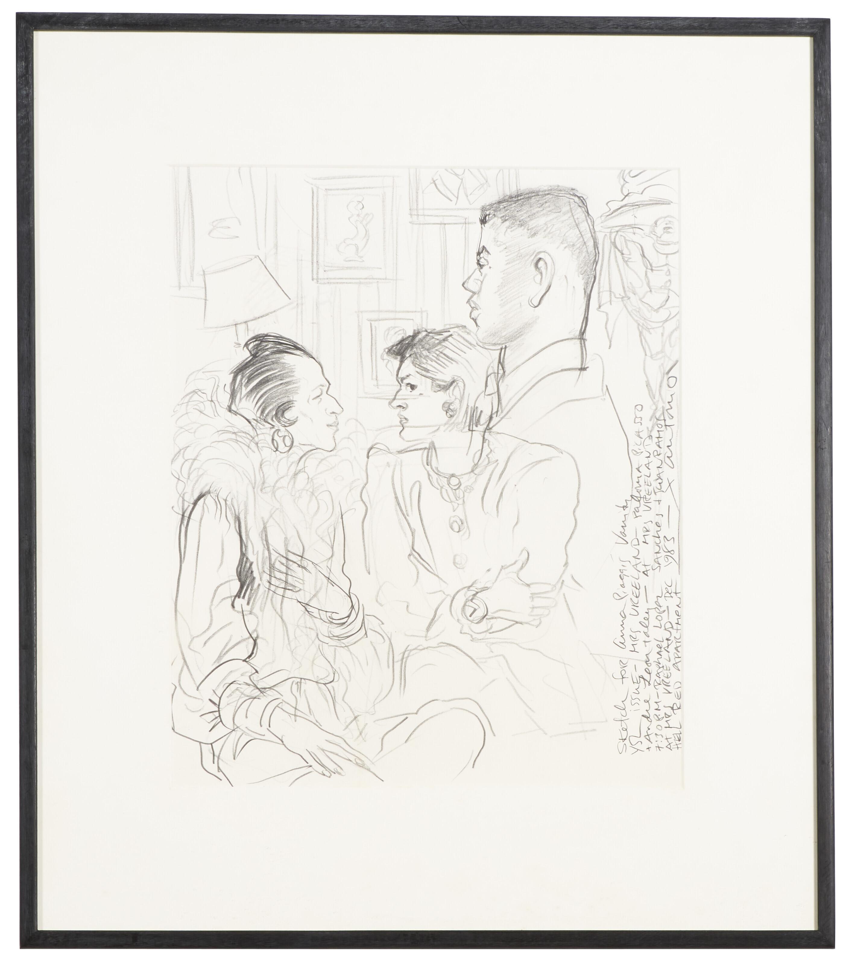 Antonio Lopez - Sketch of Diana Vreeland, Paloma Picasso and André Leon Talley