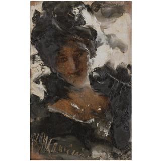 Antonio Mancini - Italian An Elegant Lady