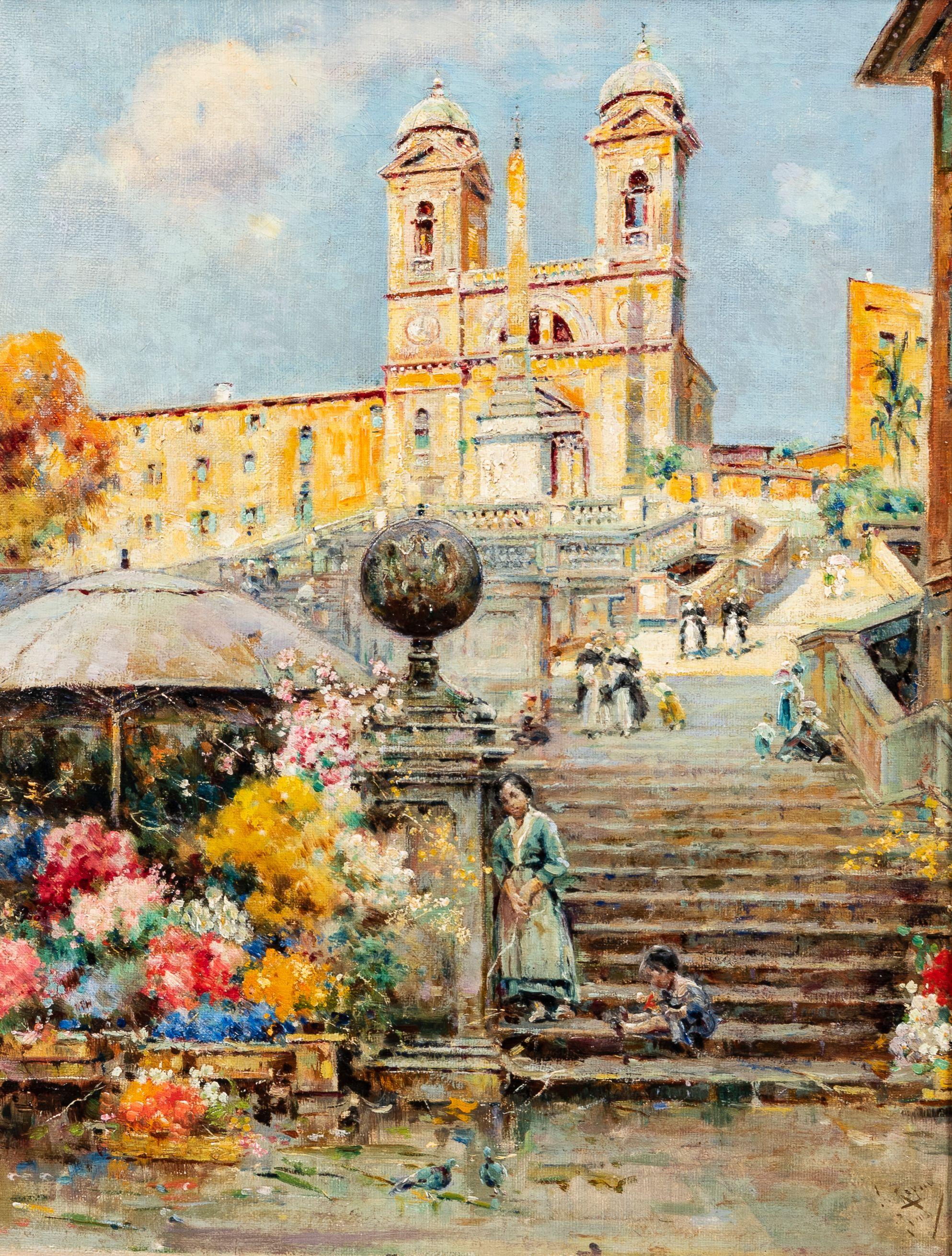 Antonio María De Reyna Manescau - Flower Stalls at the Spanish Steps