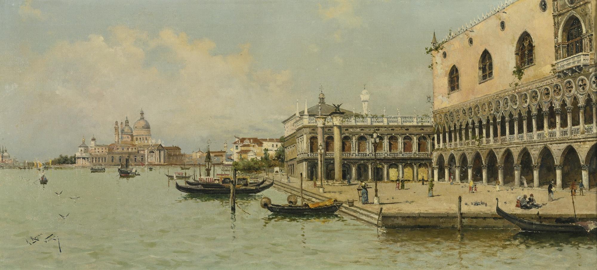 Antonio María De Reyna Manescau - Gondolas By The Doge\'S Palace