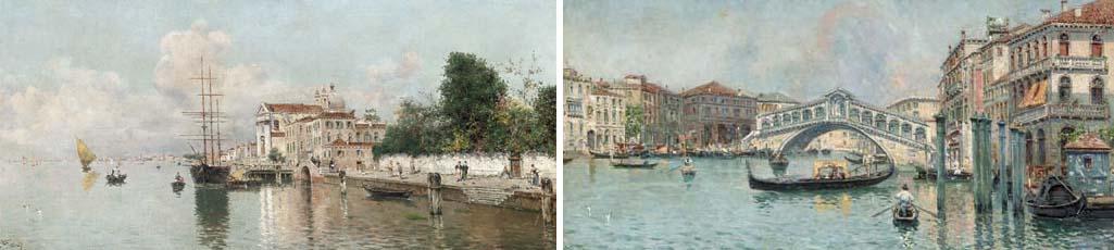 Antonio Mariá De Reyna Manescau - La Chiesa del Redentore; and Il ponte di Rialto, Venezia