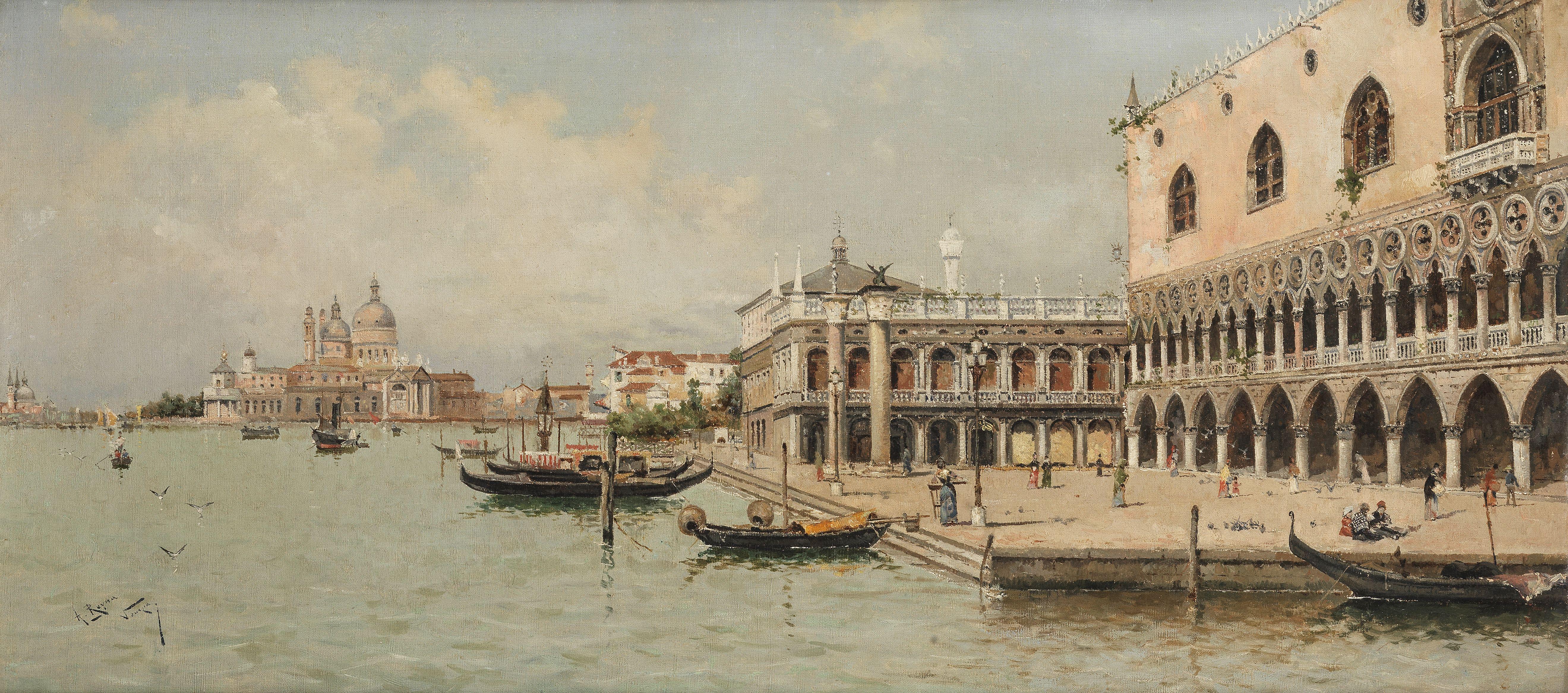 Antonio María De Reyna Manescau - The Doge\'S Palace And The Molo, Venice With The Church Of Santa Maria Della Salute Beyond