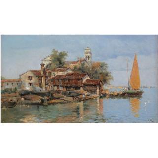 Antonio María Reyna - Barcas En El Squero Di San Trovaso, Con San Gervasio Y San Protasio Al Fondo (Gondola Yard In The Squero Of San Trovaso, S. Gervasio E Protasio In The Background)