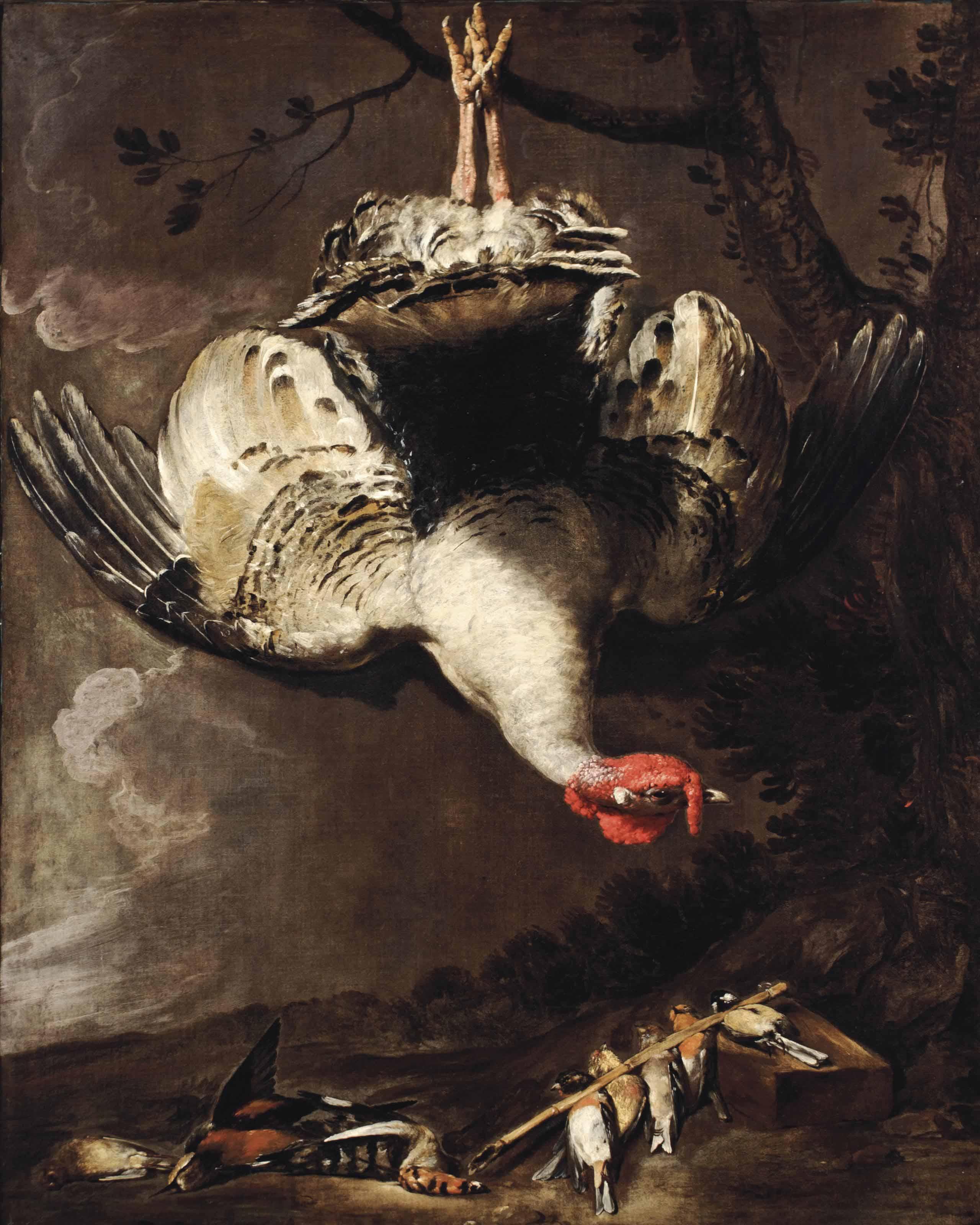 Antonio Maria Vasallo - A turkey and songbirds in a landscape