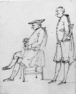 Antonio Maria Zanetti - Caricature of a man eating a boiled egg with another standing behind