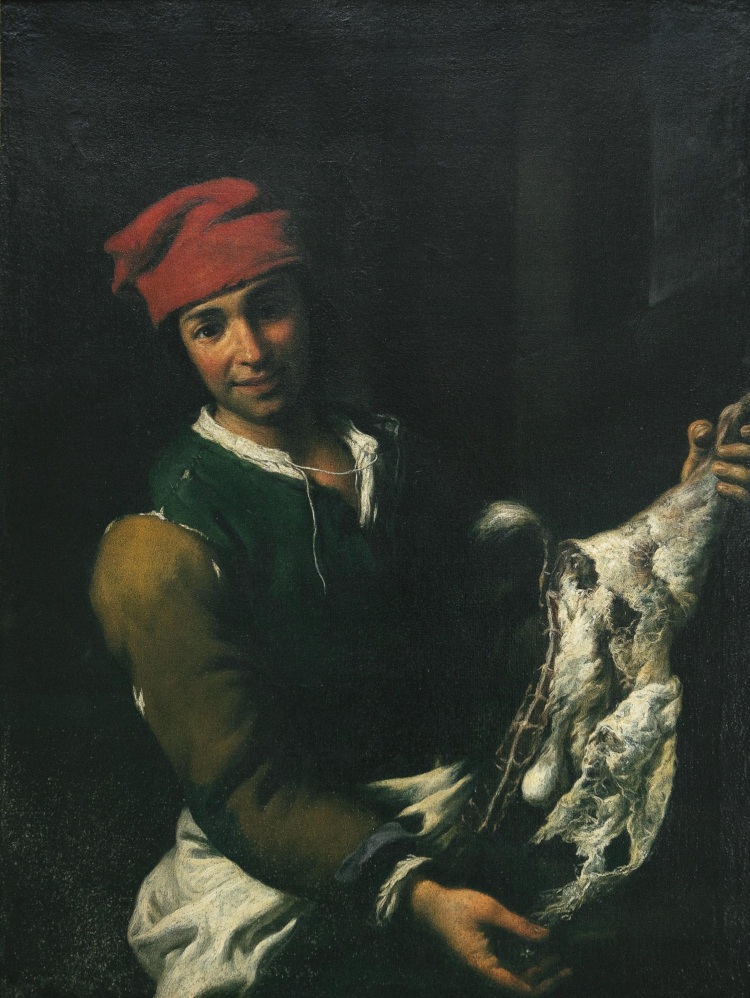 Antonio Mercurio Amorosi - A Young Butcher, Standing In An Interior, Holding A Goat\'S Leg