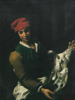 Antonio Mercurio Amorosi - A Young Butcher, Standing In An Interior, Holding A Goat\'S Leg
