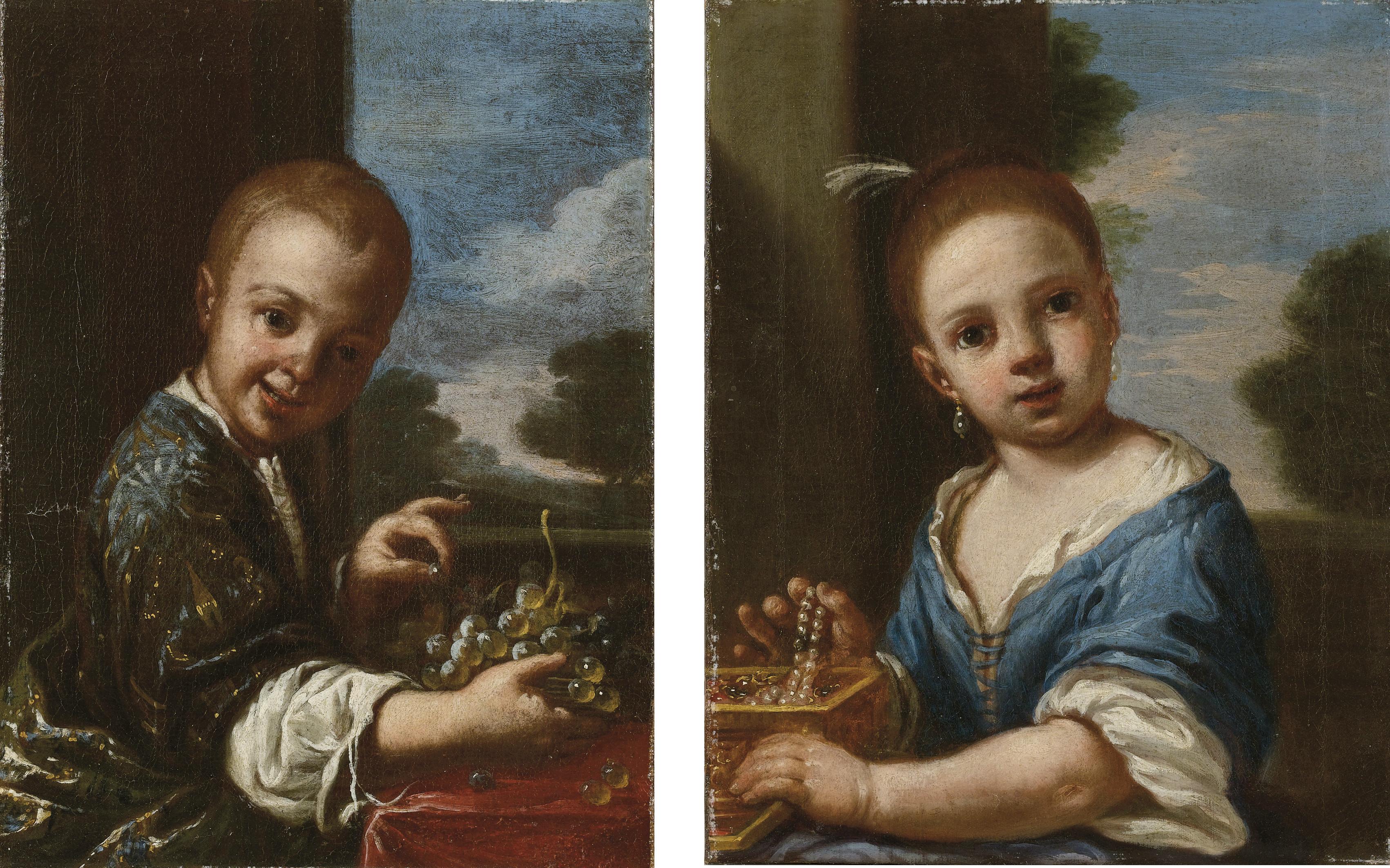 Antonio Mercurio Amorosi - Bambino con uva; e Bambina con portagioie