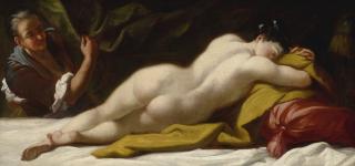 Antonio Mercurio Amorosi - Nude Asleep In An Interior, An Older Woman Beyond
