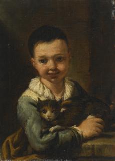 Antonio Mercurio Amorosi - Portrait Of A Boy With Cat