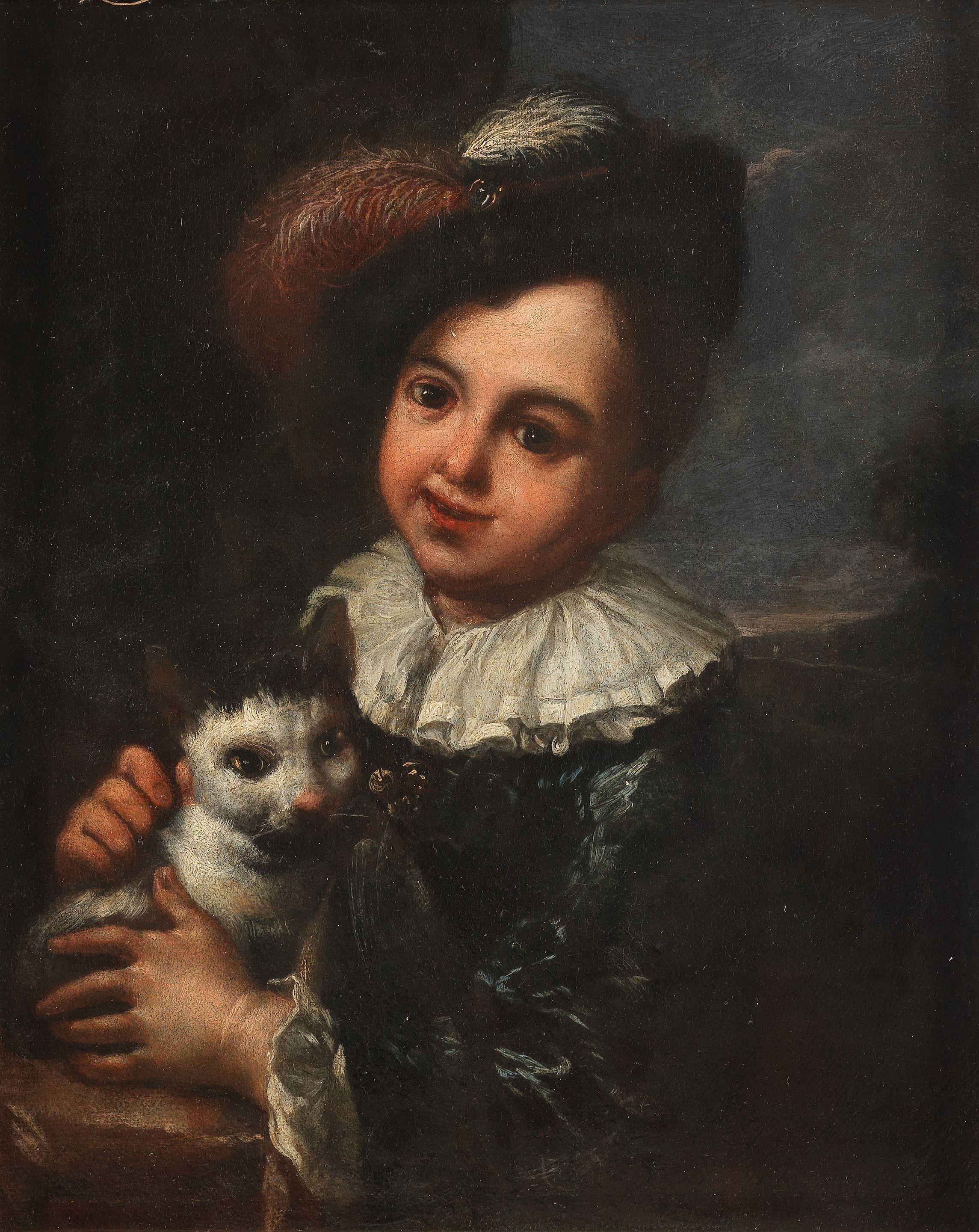 Antonio Mercurio Amorosi - Portrait of a girl, half-length, holding a cat