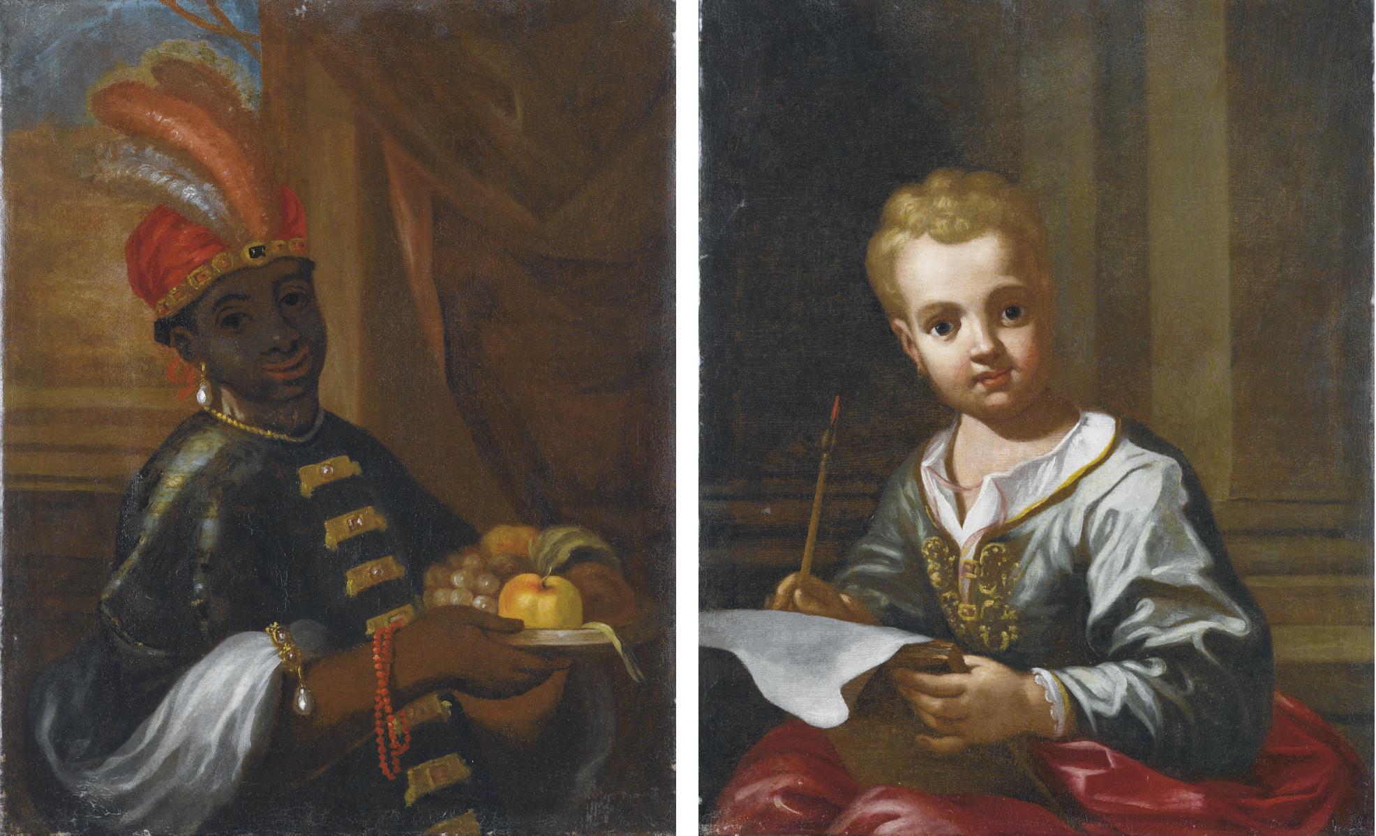 Antonio Mercurio Amorosi - Servitore moro con piatto di frutta; e Bambino in verde