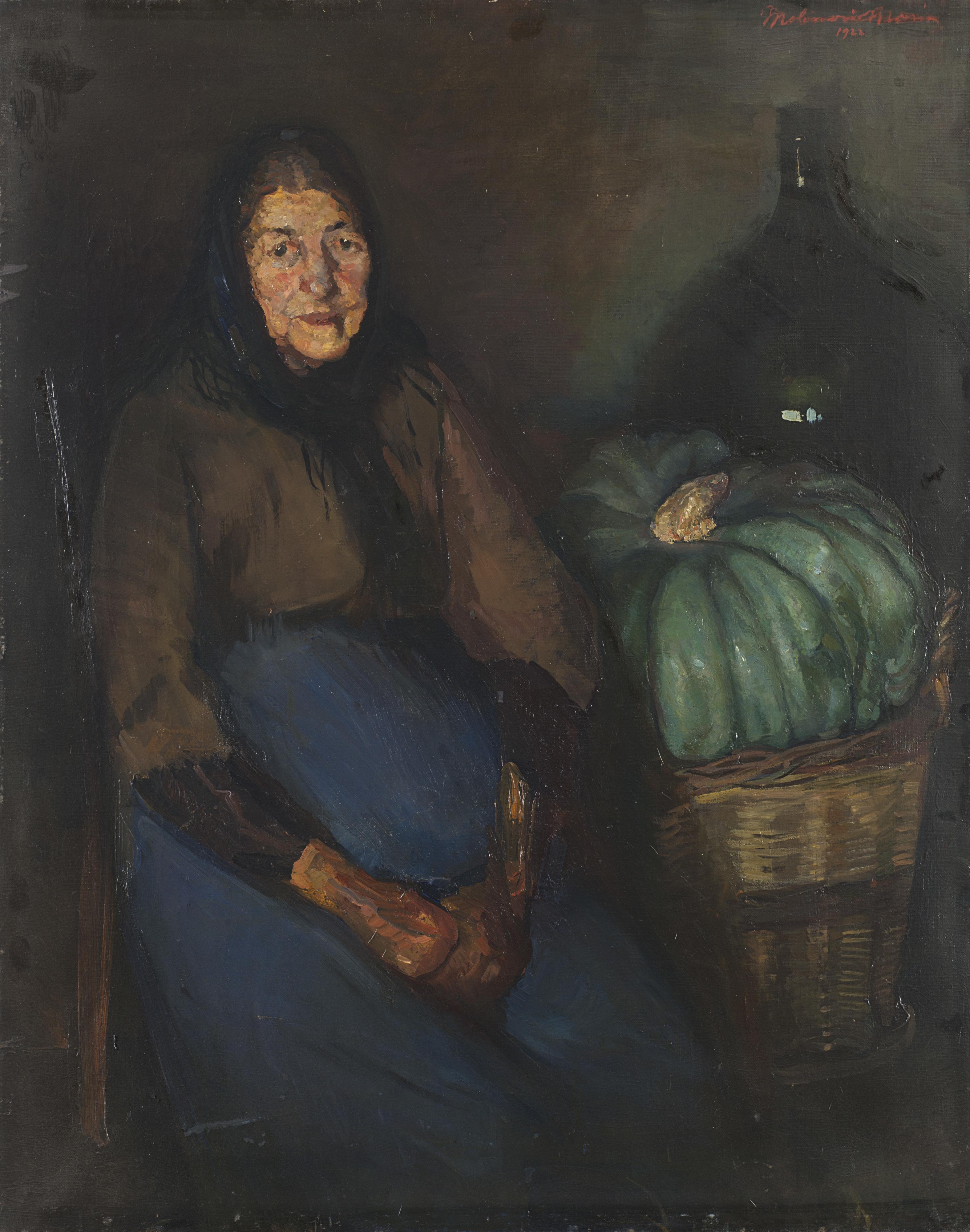 Antonio Molinari.. - Ritratto di donna anziana con zucca