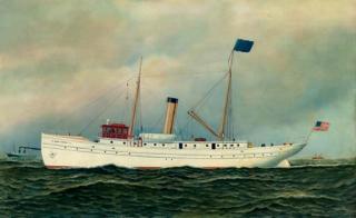 Antonio Nicolo Gasparo Jacobsen - The pilot boat New Jersey passing the Sandy Hook lightship with the Inman liner City of New York or Paris to the left