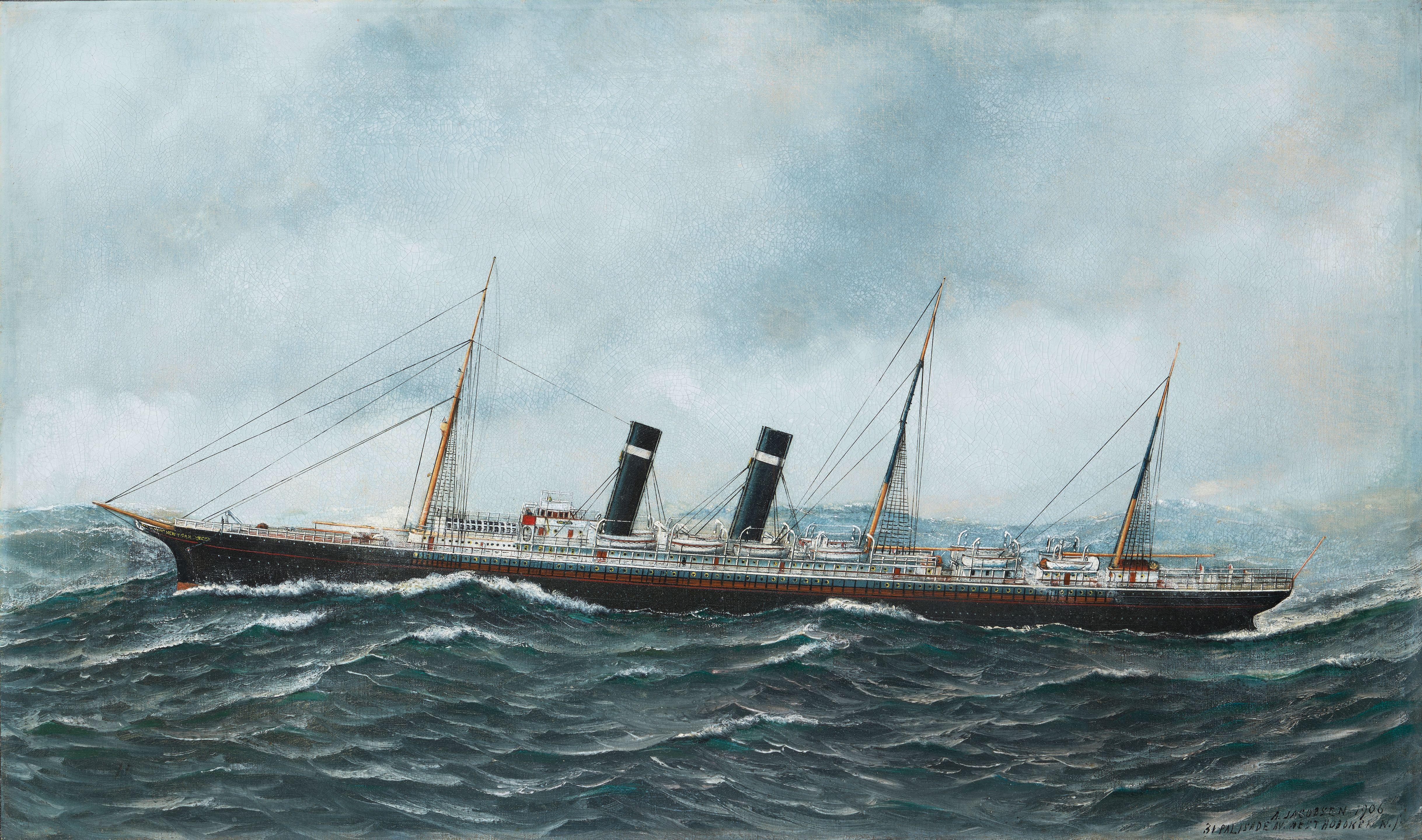 Antonio Nicolo Gasparo Jacobsen - The S.S. New York Outward Bound 18 1/8 x 30 in. (46 x 76.2 cm.)